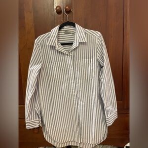 Athleta Blue and White Vertical Stripe Casual oversized Button-Down Shirt